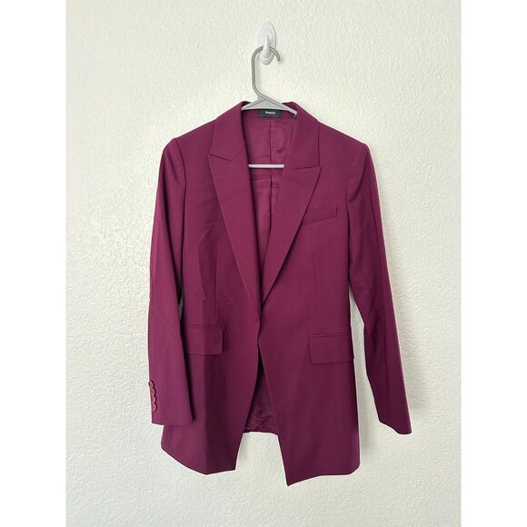 Theory Women Purple Angled Single Button Wool Blazer Coat Size 2 NWT - Picture 1 of 7